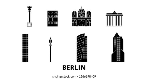 Germany, Berlin City flat travel skyline set. Germany, Berlin City black city vector illustration, symbol, travel sights, landmarks.