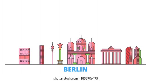 Germany, Berlin City line cityscape, flat vector. Travel city landmark, oultine illustration, line world icons