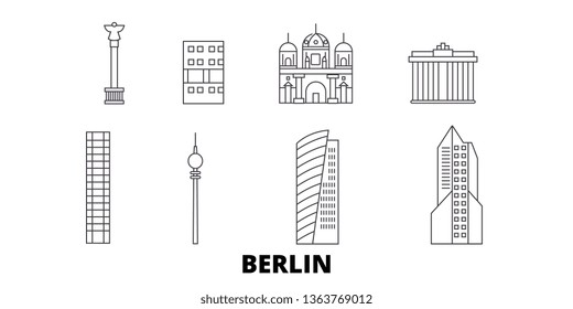 Germany, Berlin City line travel skyline set. Germany, Berlin City outline city vector illustration, symbol, travel sights, landmarks.