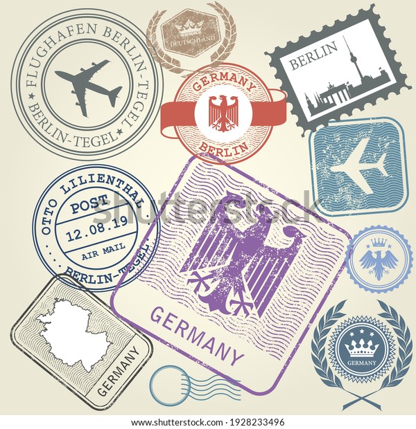 Germany and Berlin journey, travel stamps, labels\
and stickers, vector