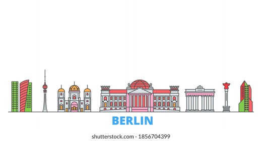 Germany, Berlin line cityscape, flat vector. Travel city landmark, oultine illustration, line world icons