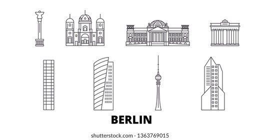 Germany, Berlin line travel skyline set. Germany, Berlin outline city vector illustration, symbol, travel sights, landmarks.