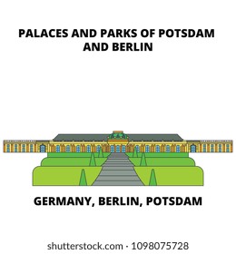 Germany, Berlin, Potsdam, Palaces And Parks line icon concept. Germany, Berlin, Potsdam, Palaces And Parks flat vector sign, symbol, illustration.