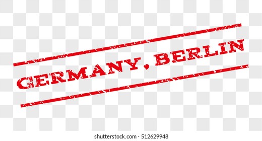 Germany, Berlin watermark stamp. Text tag between parallel lines with grunge design style. Rubber seal stamp with scratched texture. Vector red color ink imprint on a chess transparent background.