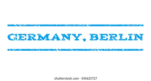 Germany, Berlin watermark stamp. Text tag between horizontal parallel lines with grunge design style. Rubber seal stamp with unclean texture. Vector blue color ink imprint on a white background.