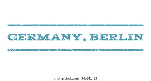 Germany, Berlin watermark stamp. Text tag between horizontal parallel lines with grunge design style. Rubber seal stamp with dirty texture. Vector cyan color ink imprint on a white background.