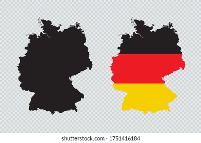 Germany Black Detailed Map Vector With German Flag