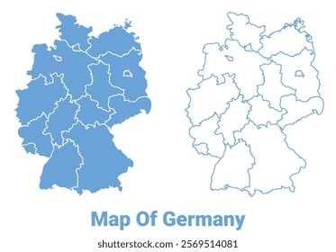 Germany Blue map flat regions border outline vector illustration