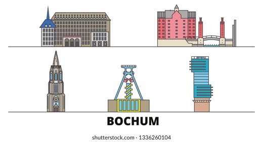 Germany, Bochum flat landmarks vector illustration. Germany, Bochum line city with famous travel sights, skyline, design. 