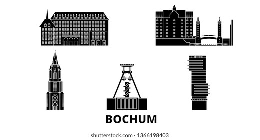 Germany, Bochum flat travel skyline set. Germany, Bochum black city vector illustration, symbol, travel sights, landmarks.