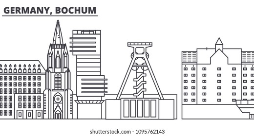 Germany, Bochum line skyline vector illustration. Germany, Bochum linear cityscape with famous landmarks, city sights, vector landscape. 