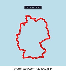 Mapa de esquema en negrita de Alemania. Borde rojo brillante con sombra suave. Placa de nombre de país. Ilustración vectorial.