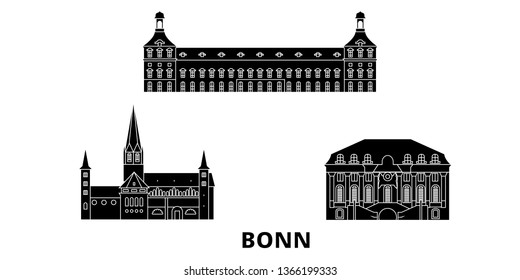 Germany, Bonn flat travel skyline set. Germany, Bonn black city vector illustration, symbol, travel sights, landmarks.