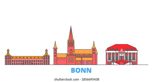 Alemania, Bonn line cityscape, vector plano. Punto de referencia de la ciudad de viajes, ilustración de oultine, íconos del mundo de la línea