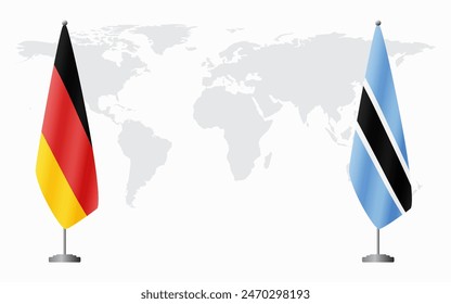 Germany and Botswana flags for official meeting against background of world map.