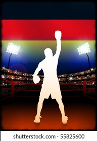 Evento de boxeo alemán con fondo de estadio e iluminación original de bandera
