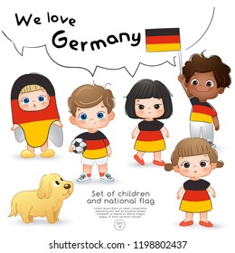 Germany : Boys and girls holding flag and wearing shirts with national flag print : Vector Illustration