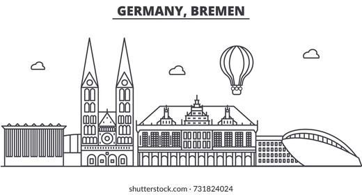 Germany, Bremen architecture line skyline illustration. Linear vector cityscape with famous landmarks, city sights, design icons. Landscape wtih editable strokes