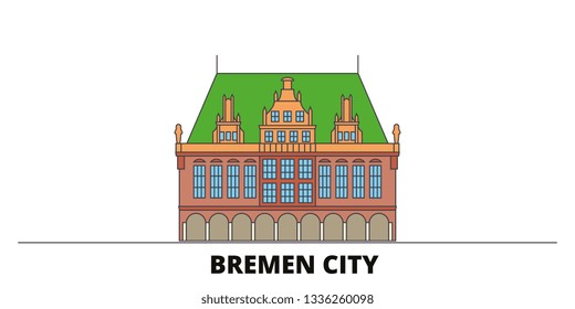 Germany, Bremen City flat landmarks vector illustration. Germany, Bremen City line city with famous travel sights, skyline, design. 