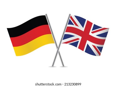 Germany and Britain flags. German and British flags on white background. Vector icon set. Vector illustration.