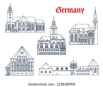 Deutschland Gebäude Augsburg, Torgau, Mortizburg und Naumburg, Vektorarchitektur. Deutsche Wahrzeichen: Marienkirche, Kathedrale Augsburger Dom und Stadtkirche