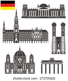 Edificios alemanes. Resumen de los edificios de Alemania sobre fondo blanco