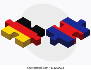 Germany and Cambodia Flags in puzzle  isolated on white background