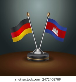 Germany and Cambodia table flags relation with gradient backgrund. Vector Illustration