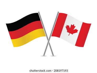 Germany and Canada crossed flags. German and Canadian flags on white background. Vector icon set. Vector illustration.