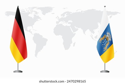 Germany and Canary Islands flags for official meeting against background of world map.