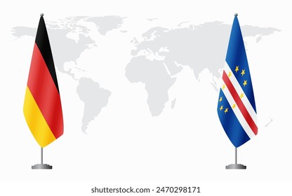 Germany and Cape Verde flags for official meeting against background of world map.