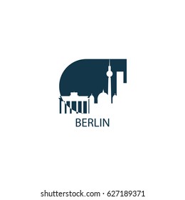 Germany capital Berlin city landscape skyline panorama vector flat blue logo