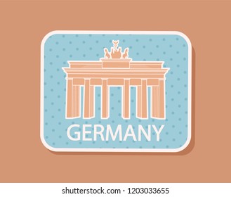 Germany capitals traveling badge magnet isolated icon vector. German architectural sight, Brandenburger Tor high gates with wide colones in Berlin