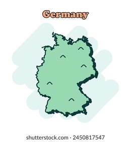 Germany cartoon colored map icon in comic style. Country sign illustration pictogram. Nation geography splash business concept.