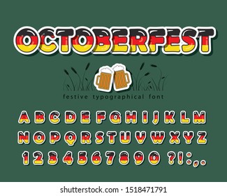 Germany cartoon font. German national flag colors. Octoberfest design. Paper cutout bright alphabet. Vector