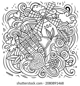 Germany cartoon vector doodle illustration. Line art detailed composition with lot of German objects and symbols