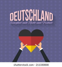 Germany Celebration Card, Background, Badges Vector Template. Text: "Germany" "Unity and Justice and Freedom" English.