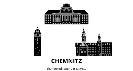 Germany, Chemnitz flat travel skyline set. Germany, Chemnitz black city vector illustration, symbol, travel sights, landmarks.