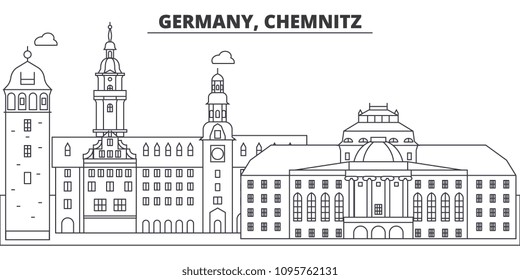 Germany, Chemnitz line skyline vector illustration. Germany, Chemnitz linear cityscape with famous landmarks, city sights, vector landscape. 