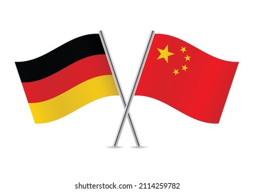 Germany and China flags. German and Chinese flags, isolated on white background. Vector icon set. Vector illustration. 