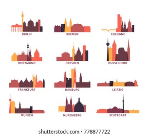 Germany cities icons set, modern skyline citysape landmark logo pack