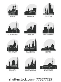 Germany cities icons set, modern skyline citysape landmark logo pack