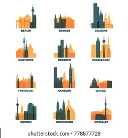 Germany cities icons set, modern skyline citysape landmark logo pack