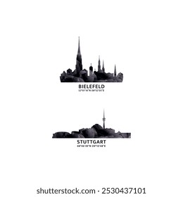 Germany cities logo and icon set. Vector graphic collection for Stuttgart, Bielefeld. Skyline, panoramic emblems 