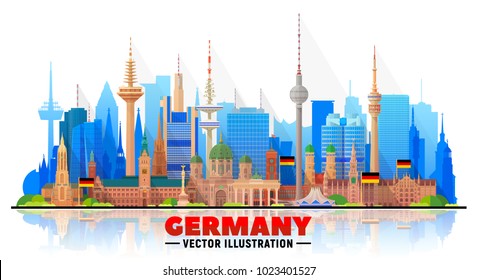 Germany cities skyline vector illustration on white background. Business travel and tourism concept with famous German landmarks . Image for presentation, banner, web site.