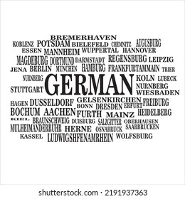 alemania con sus ciudades.texto negro sobre fondo blanco.ilustración vectorial.