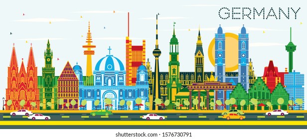Germany City Skyline with Color Buildings and Blue Sky. Vector Illustration. Business Travel and Tourism Concept with Historic Architecture. Germany Cityscape with Landmarks. 