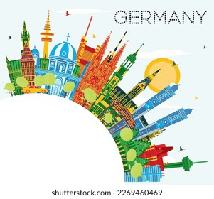 Germany City Skyline with Color Buildings, Blue Sky and Copy Space. Vector Illustration. Germany Cityscape with Landmarks. Business Travel and Tourism Concept with Historic Architecture.