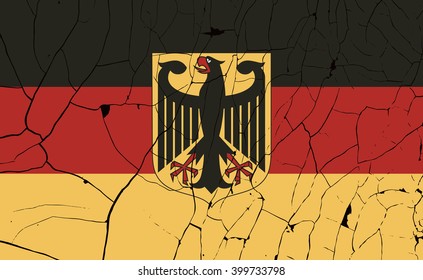 Germany Coat of Arms old flag with fracture. Grunge effect can be cleaned easily.