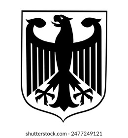 Germany coat of arms vector illustration isolated on white background. Spread wings Heraldic black eagle Bundesadler. Heraldry national symbol of Deutschland COA, Europe state. 